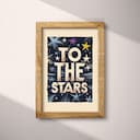 Full frame view of A vintage linocut print, the words "TO THE STARS" with outer space