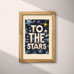 To The Stars Art | Space Wall Art | Beige, Black, Blue, Yellow and Brown Print | Vintage Decor | Office Wall Decor | Graduation Digital Download | Linocut Print