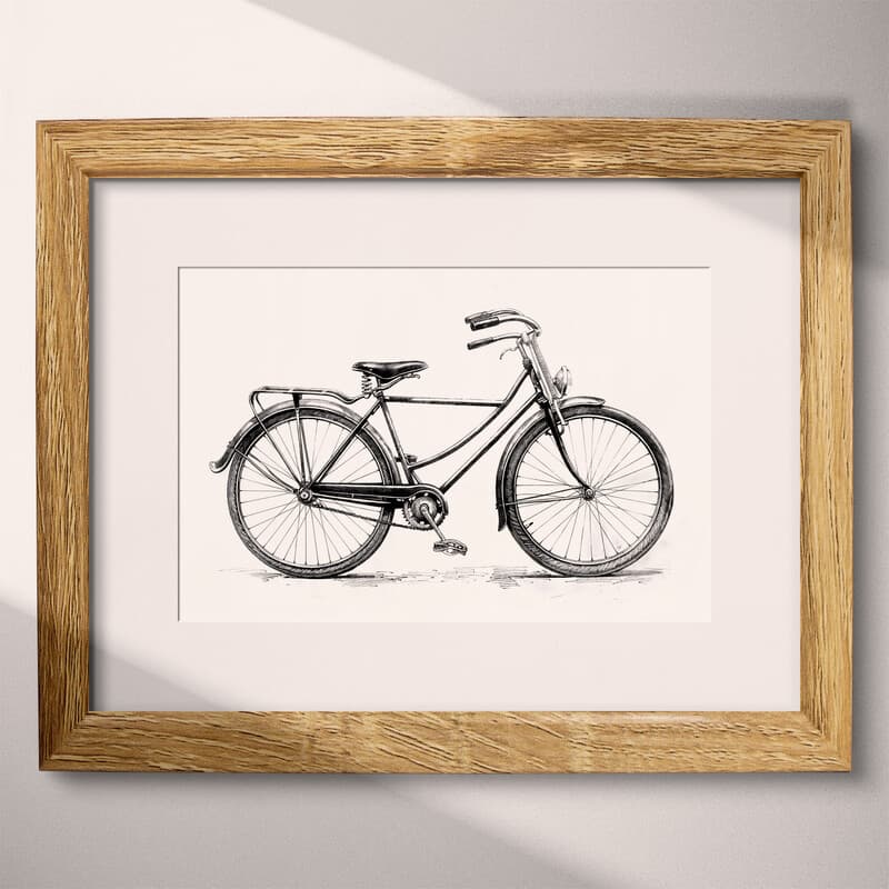 Matted frame view of A vintage graphite sketch, a vintage bicycle