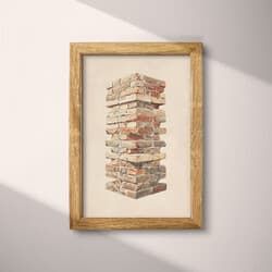 Bricks Art | Architecture Wall Art | Architecture Print | Brown Decor | Vintage Wall Decor | Office Digital Download | Housewarming Art | Autumn Wall Art | Pastel Pencil Illustration