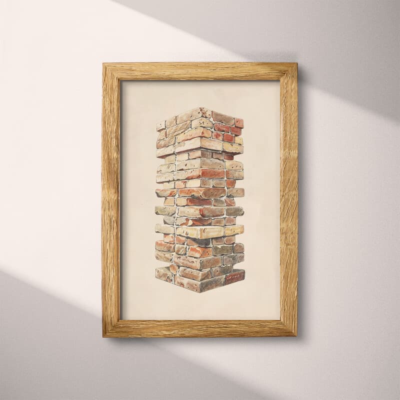 Full frame view of A vintage pastel pencil illustration, a stack of bricks