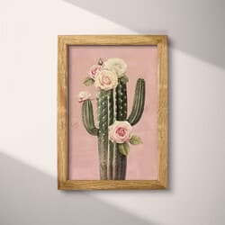 Cactus Art | Botanical Wall Art | Botanical Print | Pink, Black, Brown, White and Red Decor | Vintage Wall Decor | Living Room Digital Download | Housewarming Art | Spring Wall Art | Pastel Pencil Illustration