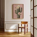 Room view with a full frame of A vintage pastel pencil illustration, a cactus dotted with roses