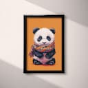 Full frame view of A cute chibi anime pastel pencil illustration, a panda wearing a scarf