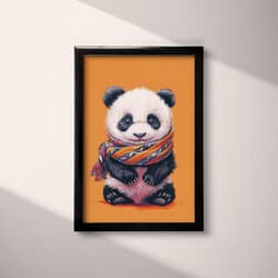 Panda Digital Download | Animal Wall Decor | Animals Decor | Orange, Black, White, Gray and Pink Print | Chibi Wall Art | Kids Art | Baby Shower Digital Download | Christmas Wall Decor | Winter Decor | Pastel Pencil Illustration