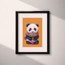 Matted frame view of A cute chibi anime pastel pencil illustration, a panda wearing a scarf