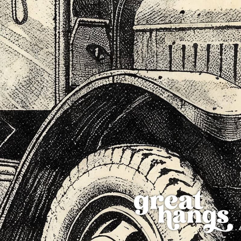 Closeup view of A vintage ink sketch, a dumptruck