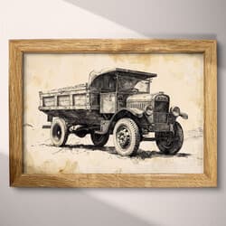Dumptruck Art | Vehicles Wall Art | Travel & Transportation Print | White, Black, Gray and Brown Decor | Vintage Wall Decor | Office Digital Download | Ink Sketch