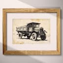 Matted frame view of A vintage ink sketch, a dumptruck