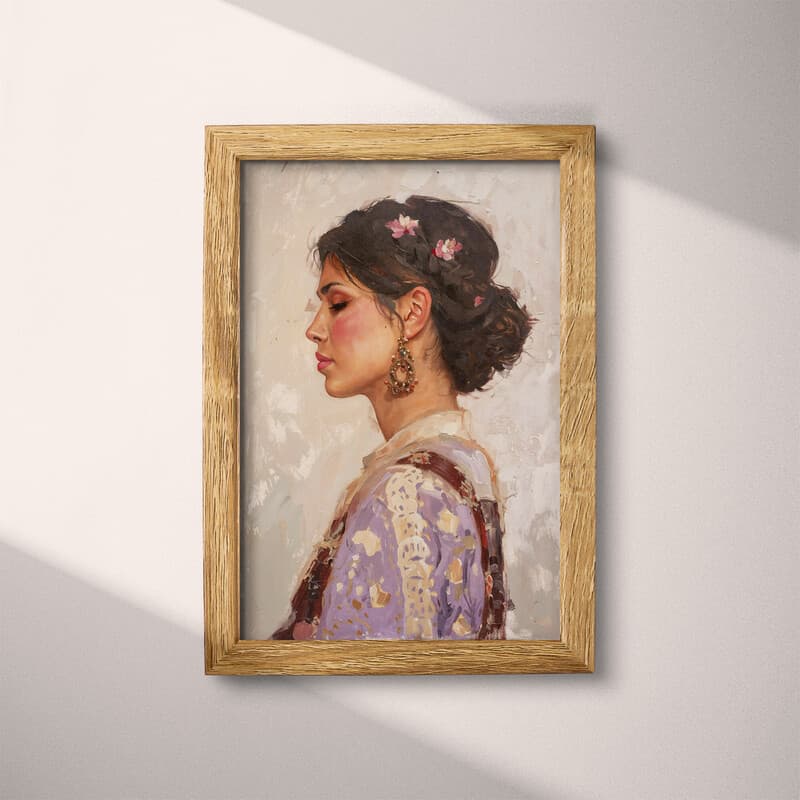 Full frame view of A chicano art oil painting, portrait of a woman, side view