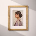 Matted frame view of A chicano art oil painting, portrait of a woman, side view