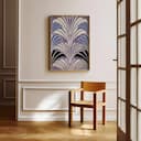 Room view with a full frame of An art deco textile print, symmetric simple pattern