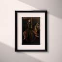 Matted frame view of A vintage oil painting, a wwoman on a merry go round horse, side view