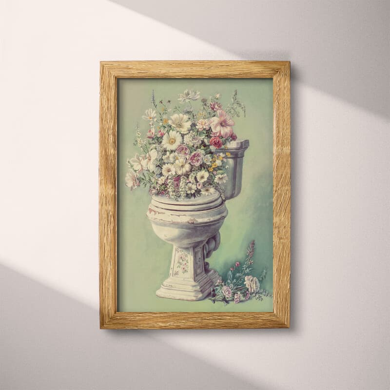 Full frame view of A vintage pastel pencil illustration, a toilet full of flowers