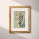 Matted frame view of A vintage pastel pencil illustration, a toilet full of flowers