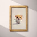 Full frame view of A cute chibi anime pastel pencil illustration, a mouse in a teacup