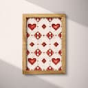 Full frame view of A vintage textile print, symmetric pattern of hearts and diamonds