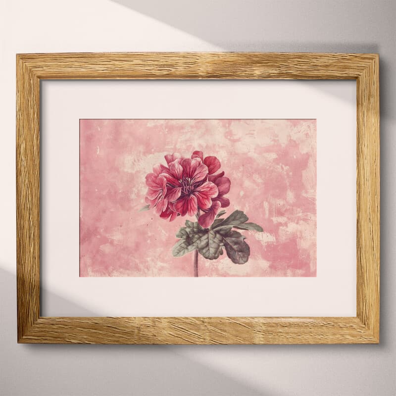 Matted frame view of A rustic pastel pencil illustration, a geranium
