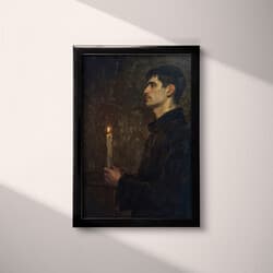 Man Candle Digital Download | Portraits Wall Decor | Portrait Decor | Black, Brown and Gray Print | Vintage Wall Art | Entryway Art | Grief & Mourning Digital Download | Halloween Wall Decor | Winter Decor | Oil Painting