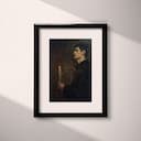 Matted frame view of A vintage oil painting, a man with a candle, side view