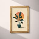 Full frame view of An abstract retro flat 2D illustration, potted plant under a sunset