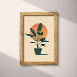 Potted Plant Art | Nature Wall Art | Botanical Print | Beige, Green, Brown and Blue Decor | Retro Wall Decor | Living Room Digital Download | Housewarming Art | Summer Wall Art | Flat Illustration