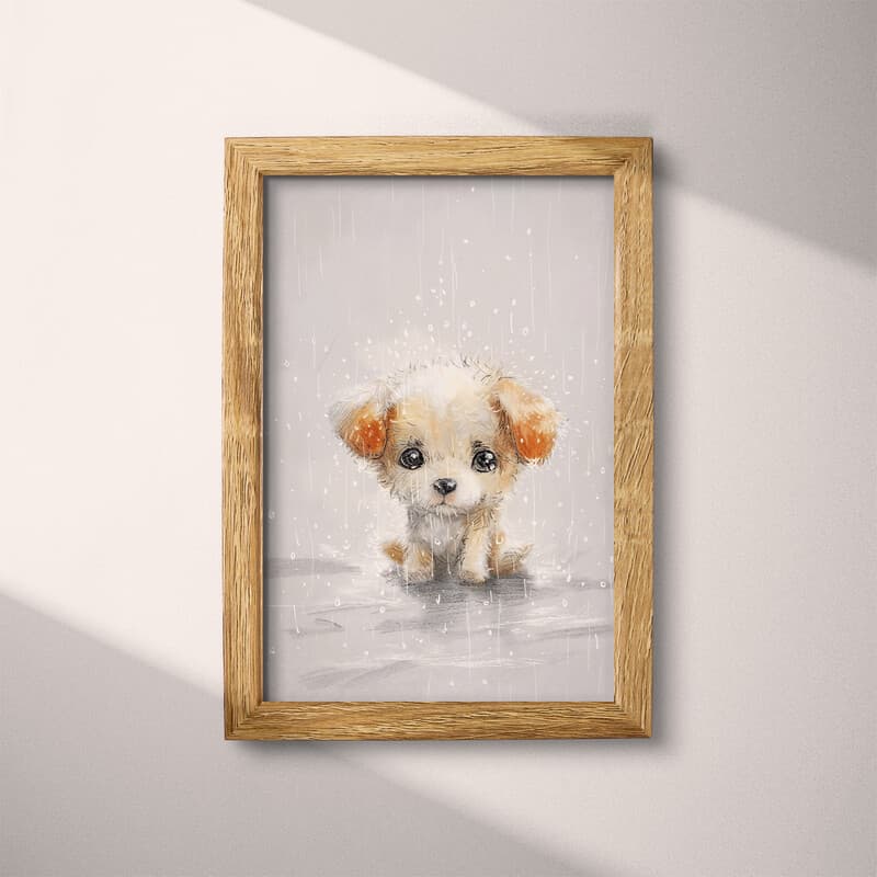 Full frame view of A cute chibi anime pastel pencil illustration, a dog in the rain