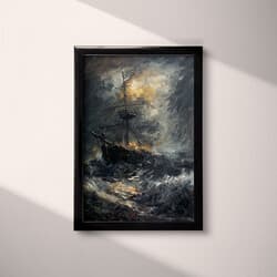 Ship Art | Maritime Wall Art | Nautical Print | Black, Gray, White, Brown and Orange Decor | Impressionist Wall Decor | Office Digital Download | Grief & Mourning Art | Winter Wall Art | Oil Painting