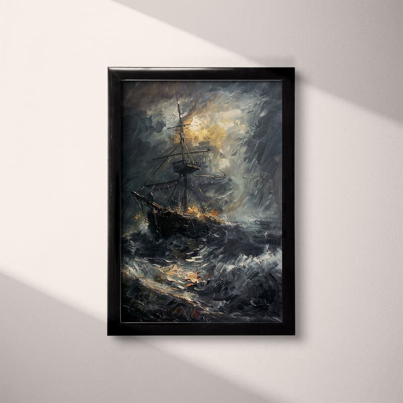 Full frame view of An impressionist oil painting, ship in a storm