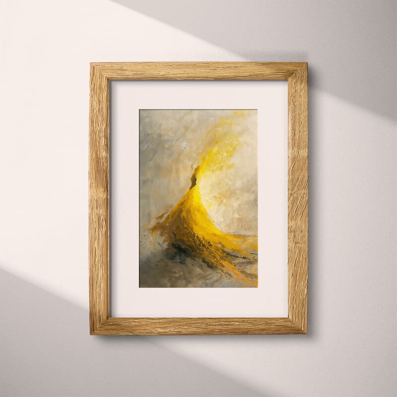 Matted frame view of An abstract vintage oil painting, a woman in a yellow dress under the sun