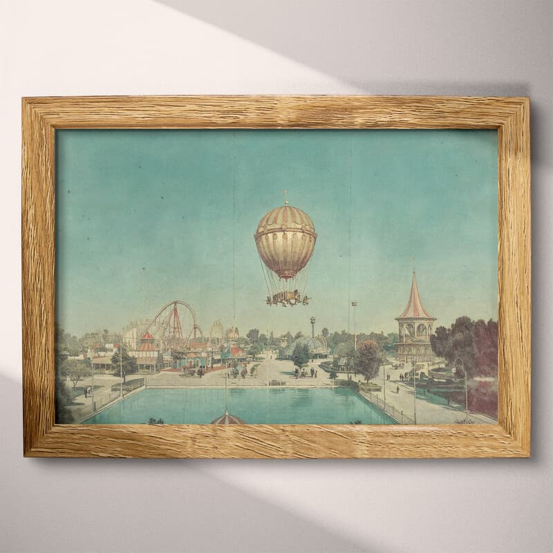 Full frame view of A vintage pastel pencil illustration, an amusement park, distant view