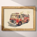 Full frame view of A cute chibi anime colored pencil illustration, a fire truck