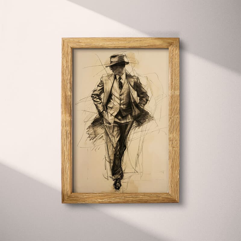 Full frame view of A vintage graphite sketch, a fashion sketch of a man's suit