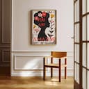 Room view with a full frame of A vintage linocut print, the words "YOU ARE AMAZING" with a silhouette of a woman with flowers in her hair