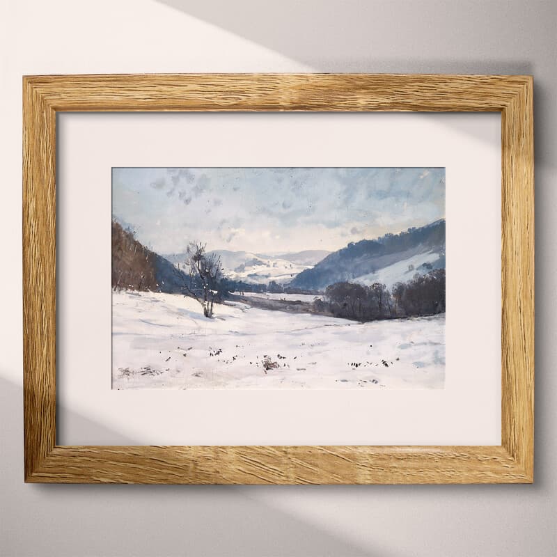 Matted frame view of An impressionist oil painting, a snowy valley