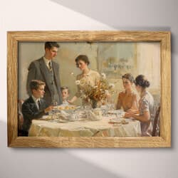 Family Dinner Art | Family Wall Art | Portrait Print | Brown, Black and Beige Decor | Mid Century Wall Decor | Kitchen & Dining Digital Download | Housewarming Art | Thanksgiving Wall Art | Autumn Print | Oil Painting