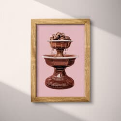 Chocolate Fountain Digital Download | Food Wall Decor | Food & Drink Decor | Pink, Brown and Red Print | Vintage Wall Art | Kitchen & Dining Art | Bridal Shower Digital Download | Valentine's Day Wall Decor | Autumn Decor | Pastel Pencil Illustration