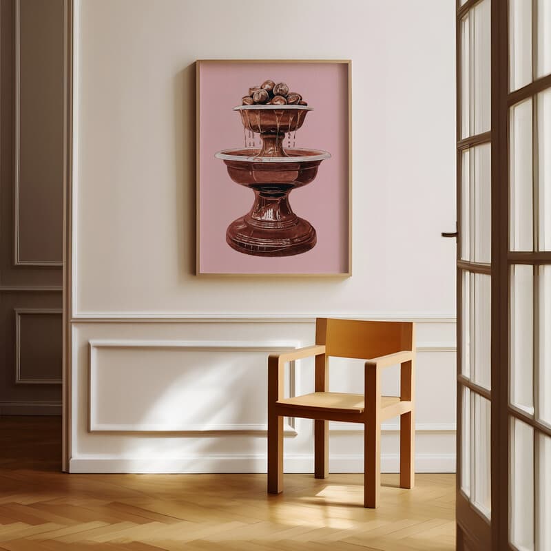 Room view with a full frame of A vintage pastel pencil illustration, a chocolate fountain