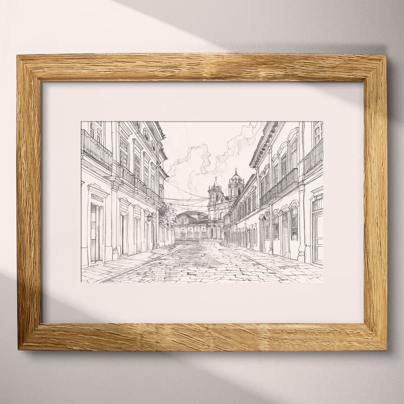 Matted frame view of A vintage graphite sketch, brazilian city architecture