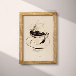 Coffee Cup Art | Beverage Wall Art | Food & Drink Print | Beige, Black and Brown Decor | Vintage Wall Decor | Kitchen & Dining Digital Download | Housewarming Art | Autumn Wall Art | Pencil Sketch