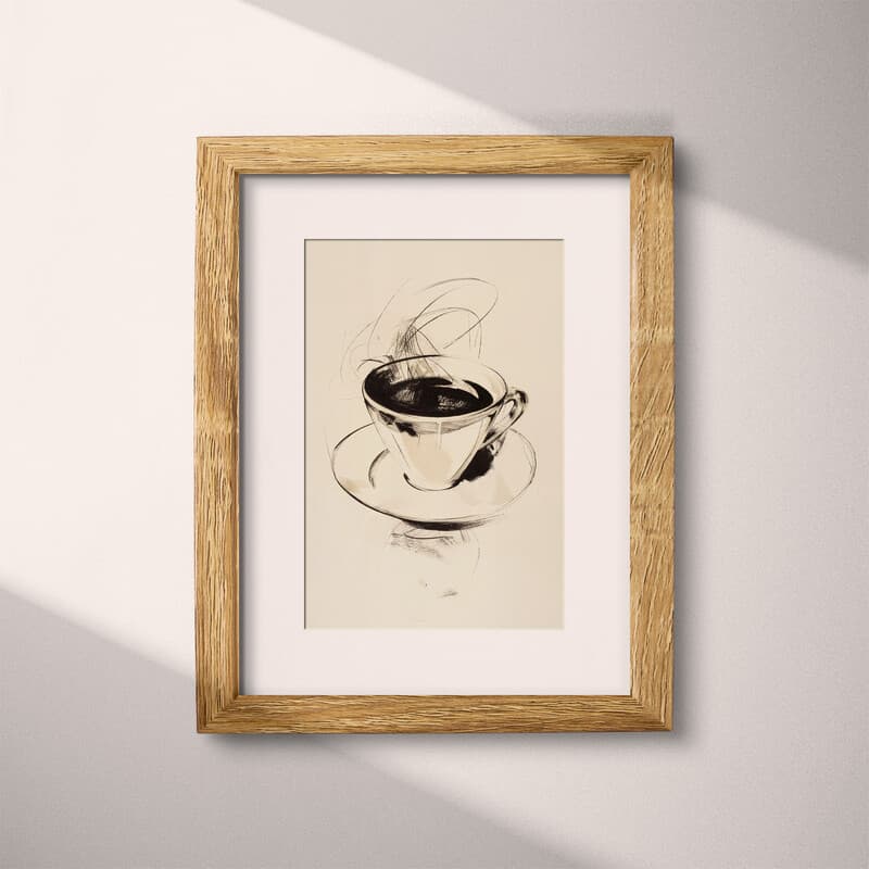 Matted frame view of A vintage pencil sketch, a cup of coffee