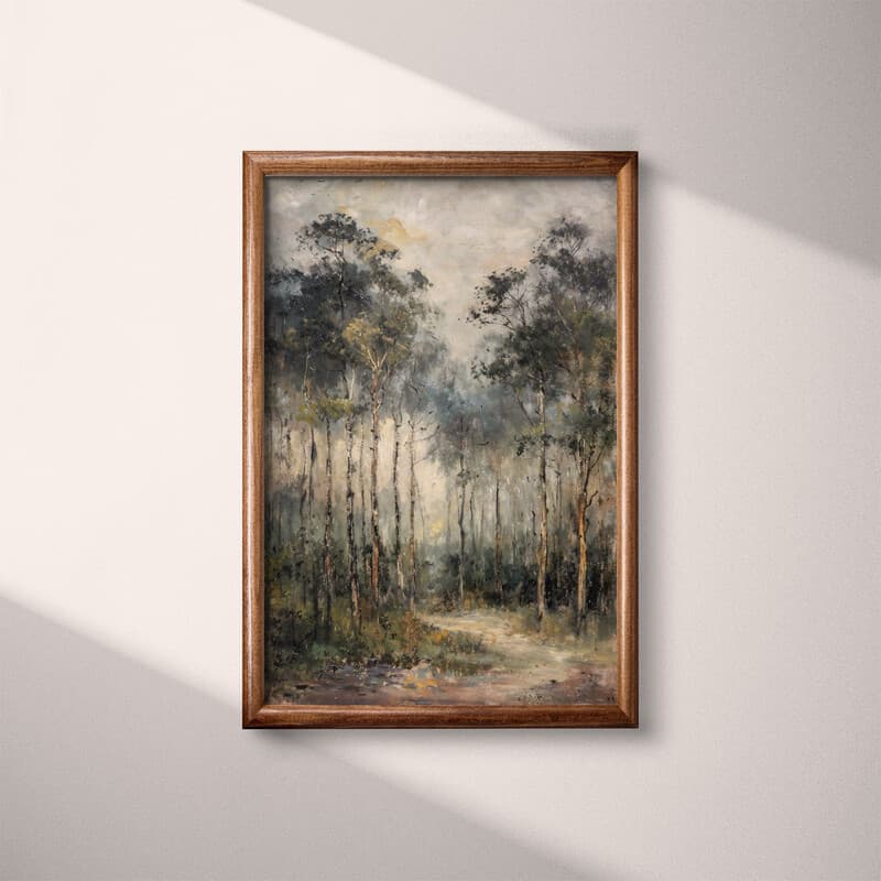 Full frame view of An impressionist oil painting, thick forest, gray sky