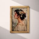 Full frame view of A puerto rican oil painting, woman with flowers in her hair, side view