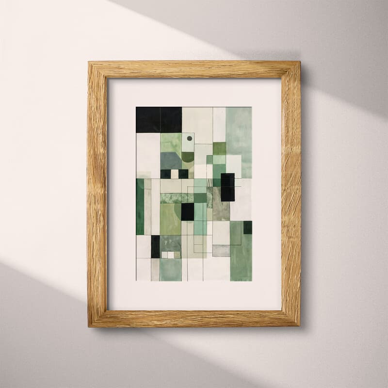 Matted frame view of A contemporary flat 2D illustration, a grid of squares