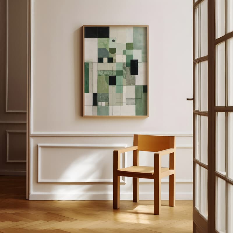 Room view with a full frame of A contemporary flat 2D illustration, a grid of squares