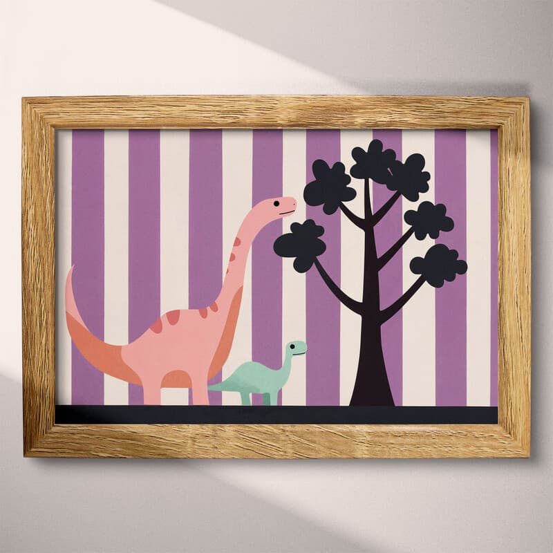 Full frame view of A cute simple illustration with simple shapes, a dinosaur next to a tree