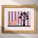 Matted frame view of A cute simple illustration with simple shapes, a dinosaur next to a tree