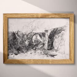 Bridge Ruins Digital Download | Architecture Wall Decor | Architecture Decor | Gray and Black Print | Vintage Wall Art | Office Art | Grief & Mourning Digital Download | Halloween Wall Decor | Autumn Decor | Charcoal Sketch