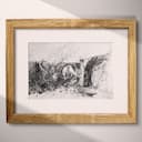 Matted frame view of A vintage charcoal sketch, bridge ruins