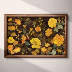 Floral Art | Floral Wall Art | Flowers Print | Black, Yellow, Brown and Orange Decor | Art Nouveau Wall Decor | Living Room Digital Download | Housewarming Art | Autumn Wall Art | Tapestry Print